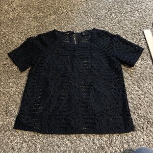 Ann Taylor Black Crochet Short-Sleeve Blouse